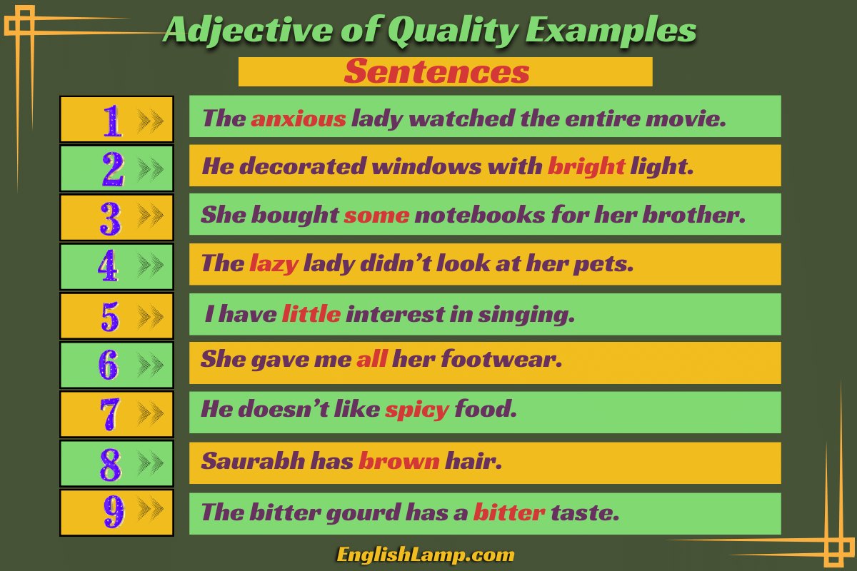 Adjective of Quality Examples